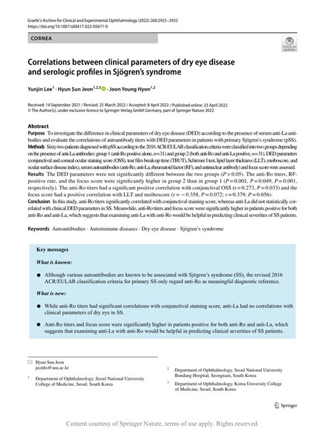 Correlations Between Clinical Parameters Of Dry Eye Disease And