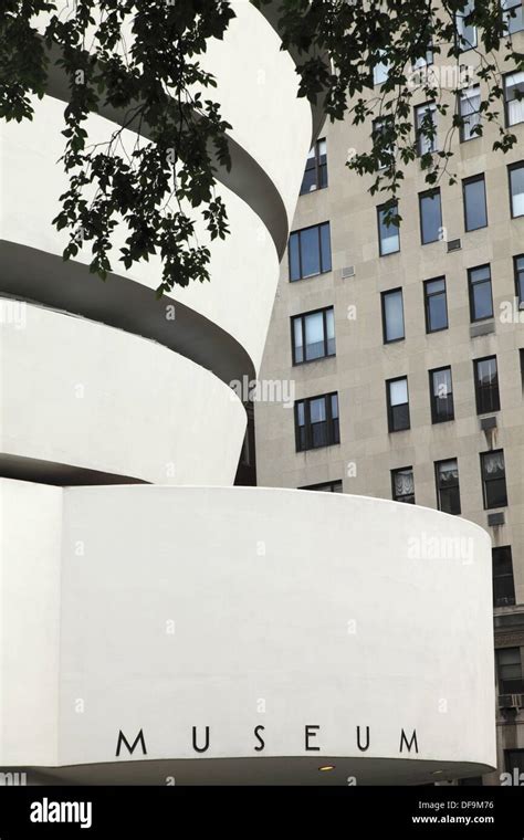 The exterior view of Solomon R Guggenheim Museum from Fifth Avenue in ...