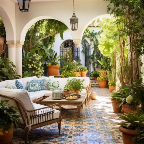 Premium Photo | A Mediterraneaninspired outdoor patio with comfortable ...