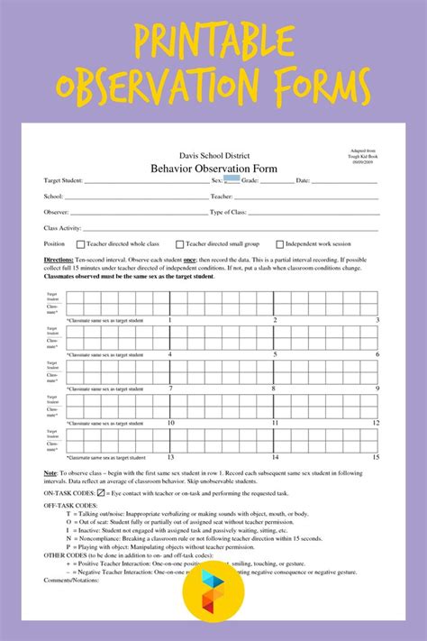 Printable Observation Forms Teacher Observation Form Teacher Observation Classroom Observation