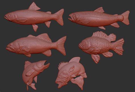 Fish D Stl Model Set Wall Decor Relief Elements Cnc Router Etsy