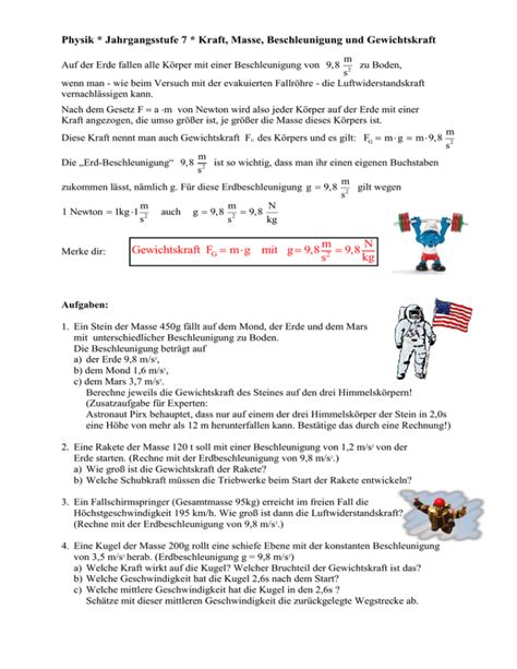 Aufgaben Zu Kraft Masse Und Gewicht