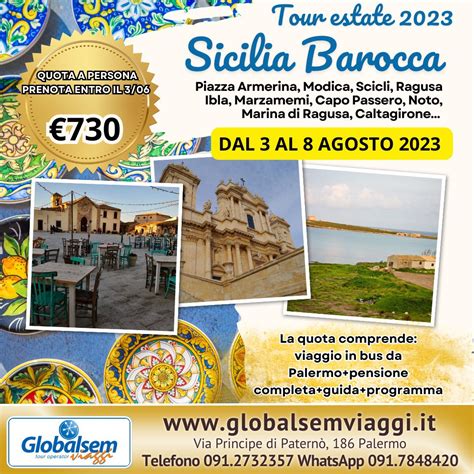 SICILIA BAROCCA Pullman Da Palermo TOUR ESTATE 2023 Alla Scoperta Di