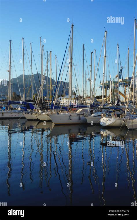 The Bay Of Palermo With Motorboats On The Sea And Monte Pellegrino As