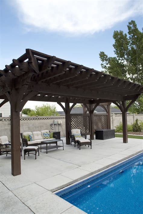 Timber Frame Poolside Pergola With Privacy Lattices Arbor