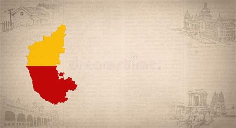 Karnataka Map Flag And Tourist Places Illustration