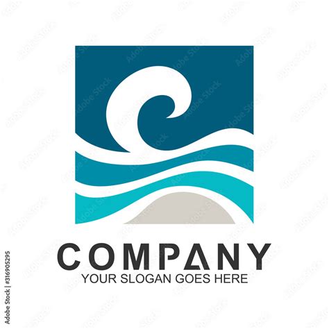 Wave Letter C Logo Vector In Square Shape Ocean Logo Flow Waves Logo