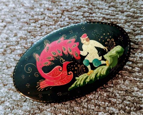 Russian Laquered Vintage Brooch Hand Painted And Signed Etsy