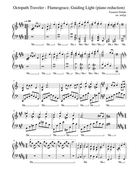 Octopath Traveler Flamesgrace Guiding Light Piano Reduction Sheet Music For Piano Solo