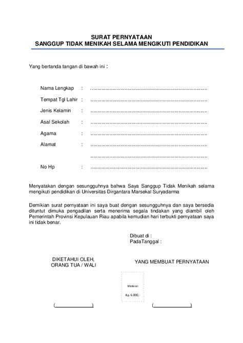 Pdf Surat Pernyataan Sanggup Tidak Menikah Selama Mengikuti Pendidikan Samsul Bahtiar