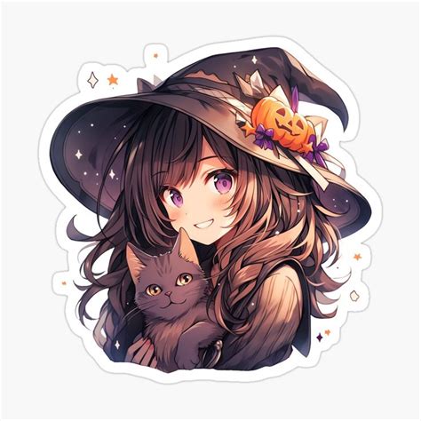 Cute Kawaii Halloween Witch and Her Cat Happy in Pastel Colors by CozyKawaiiArt | Redbubble ...