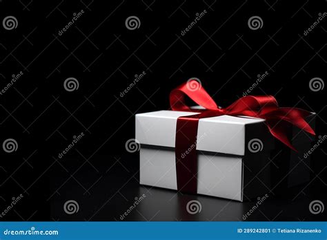 White Gift Box with Red Satin Ribbon Bow Isolated on Black Stock Illustration - Illustration of ...