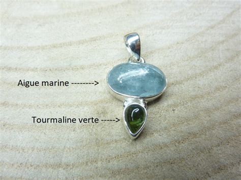 Pendentif Aigue Marine Tourmaline Verte Argent Ref