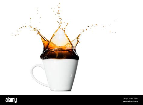 Cup Of Splashing Coffee Isolated On White Background Stock Photo Alamy