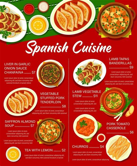 Spanish cuisine food menu, lunch and dinner 23592924 Vector Art at Vecteezy