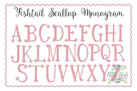 262 Fishtail Scallop Monogram Embroidery Font Applique Embroidery