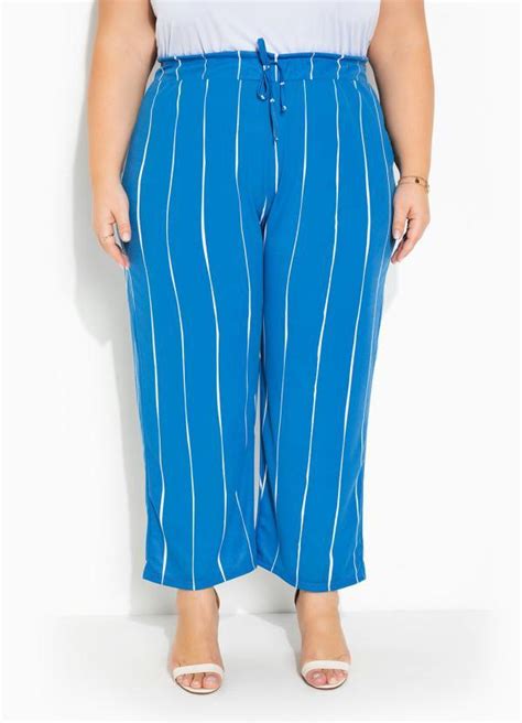 Calça Listrada Azul Clochard Plus Size Queima de Estoque