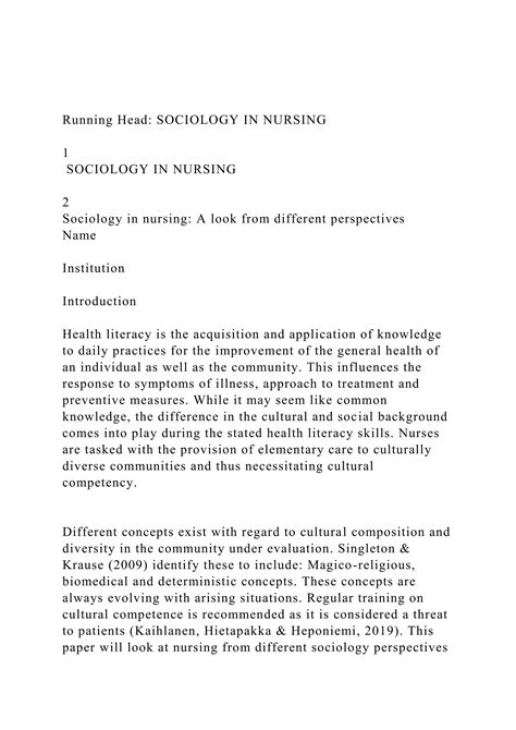 Running Head Sociology In Nursing Sociology In Nursing Docx