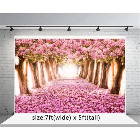 Mohome 7x5ft Photography Backdrops Pink Flower Tree Grass Floor Photo