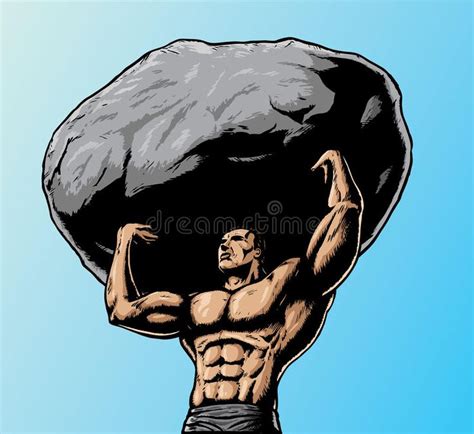 Great Feat Of Strength Muscular Man Lifting Boulder Over Head With