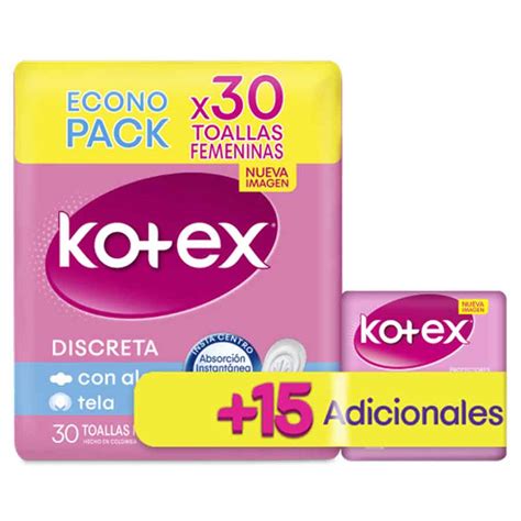 Toallas Sanitarias KOTEX Discreta Tipo Tela Con Alas 103822 30 Unidades