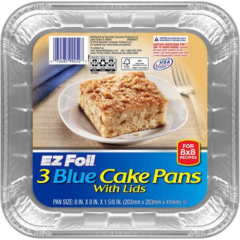 Hefty Ez Foil Aluminum 8 X 8 Square Blue Cake Baking Pans With Lids 3 Count 8 X 8 X 2