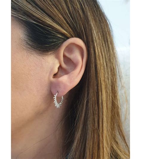 Boucles d oreilles créoles motif soleil en argent 925 1000 rhodié