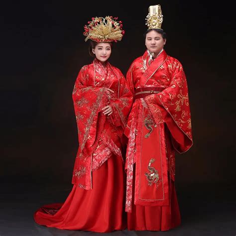 Gaya Cina Pernikahan Pengantin Pria Merah Hanfu Kostum Acara Kaisar