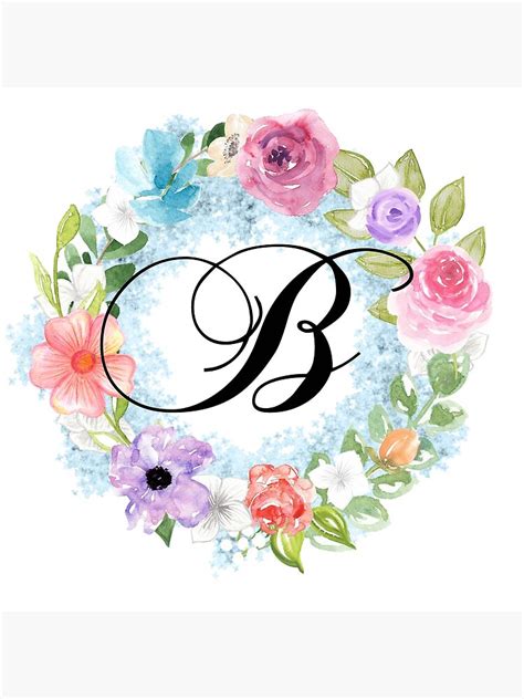 Watercolor Floral Wreath Monogram Letter B Photographic Print By