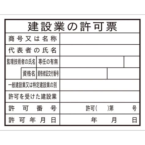 現場表示用法令看板 壁面用 空欄記入なしタイプ W500mm×h400mm 1点タイプ 横タイプ 工事看板 道路工事 建設業の許可票 産業