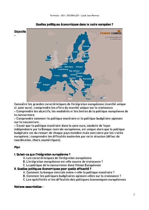 Cours Europe Quelles Politiques Conomiques Dans Le Cadre Europ En