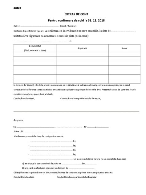 extras de cont de confirmare de sold