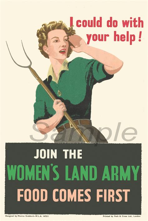 Vintage Join The Womens Land Army War Poster Print Etsy Uk