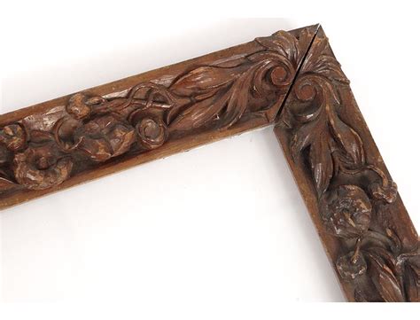 Pair Of Carved Wooden Carved Foliage Flowers Antique Frame 19th Century