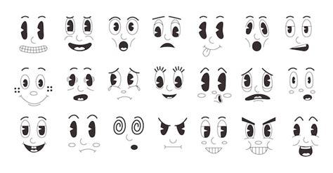 Cartoon Retro Gesichter Doodle Clip Art Lustige Emotionen Alte