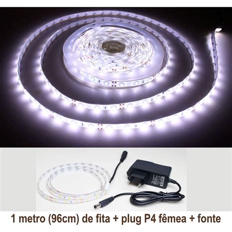 Fita LED Branco Frio 1 Metro 96cm De Fita 3528 IP65 Siliconada 12V