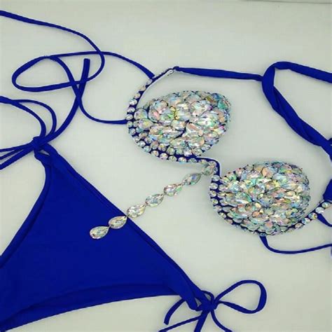 Rhinestone Bikini Set Bling Stones Swimwear Diamond Women Sexy Halter