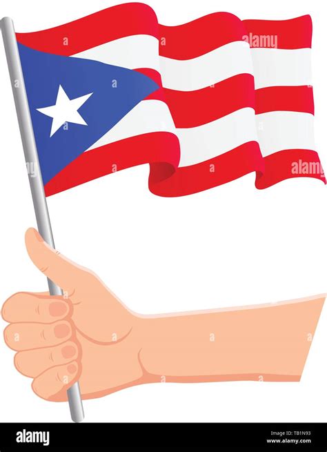 Mano Sosteniendo Y Ondeando La Bandera Nacional De Puerto Rico