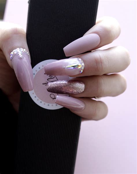 Nude Pink Nails Ombre Ballerina Nails Swarovski Nails False Nails Press On Nails Pink Glitter
