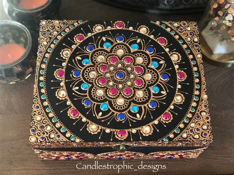 Large Mandala Wooden Keepsake Box Henna Mehndi Art Suitable For