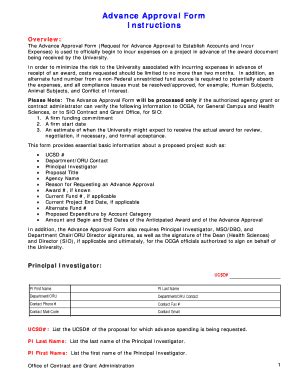 Fillable Online Blink Ucsd Advance Approval Form Instructions Blink