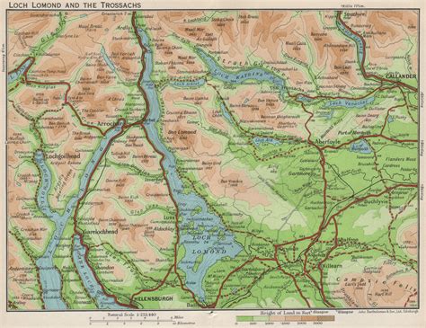 LOCH LOMOND THE TROSSACHS Vintage Map Helensburgh Callander