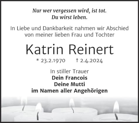 Traueranzeigen Von Katrin Reinert Abschied Nehmen De