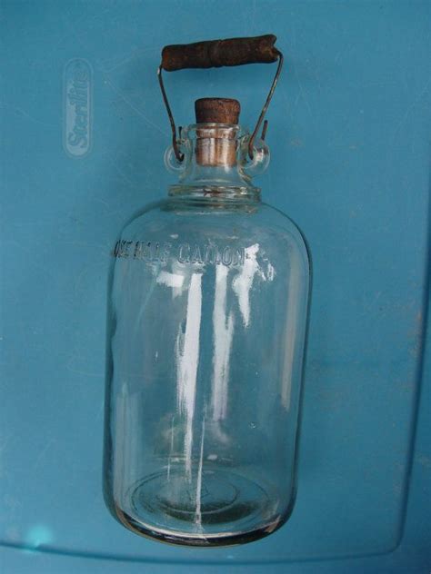 Early 20th Century Half Gallon Glass Jug Wood And Wire Handle Original Wood Stopper Etsy