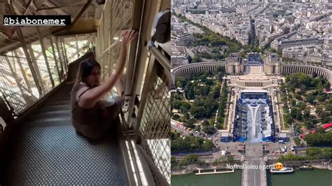 Filha De F Tima Bernardes Beatriz Encara Degraus Da Torre Eiffel