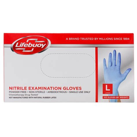 Lifebuoy Disposable Powder Free Nitrile Examination Gloves Large Pack