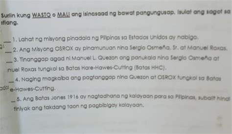 II Suriin Kung Wasto O Mali Ang Isinasaad Ng Bawat Pangungusap Isulat