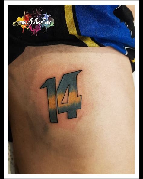 Number tattoo, Lucky number, Fourteen, Colorful tattoo, Small tattoo ...