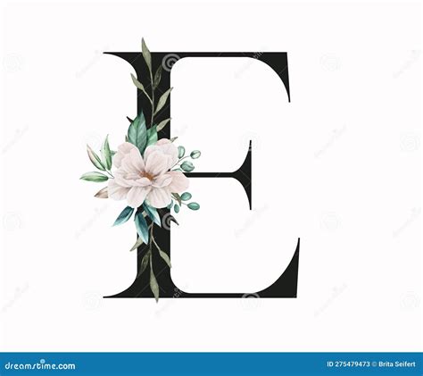 Capital Letter E Decorated With Green Leaves And Pansies Letter Of The