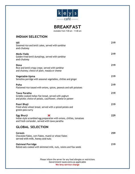 Keys Cafe Menu Menu For Keys Cafe Keys Hotel Whitefield Bengaluru